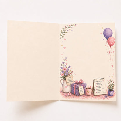 Best Sister Ever watercolor birthday greeting card inside with sister birthday message and floral artwork