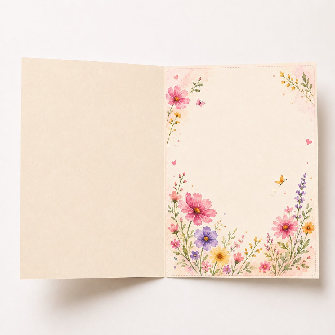 Inside of Just For You watercolor floral greeting card with blank message space