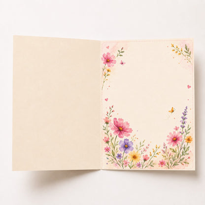 Inside of Just For You watercolor floral greeting card with blank message space