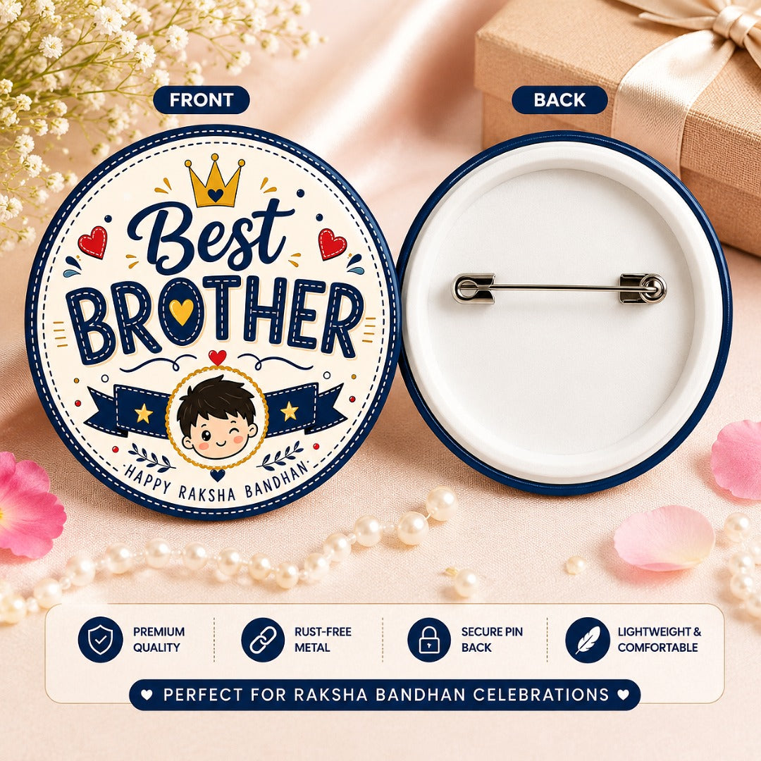 Front and back view of Best Brother Rakhi Badge with festive Raksha Bandhan design