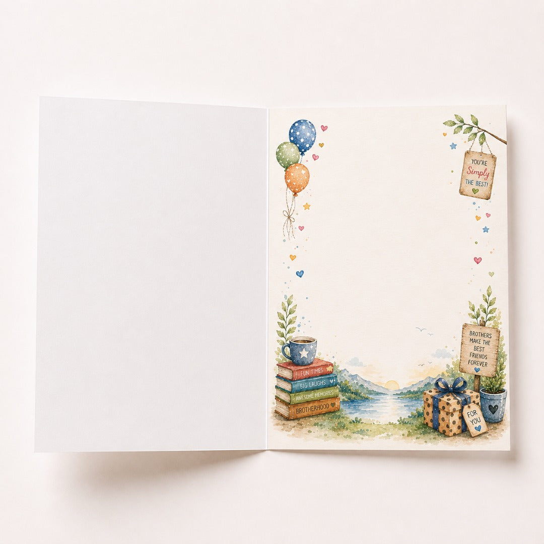 Inside view of watercolor birthday card for brother with blank message space