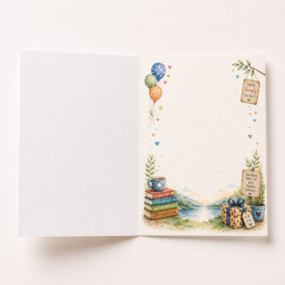 Inside view of watercolor birthday card for brother with blank message space
