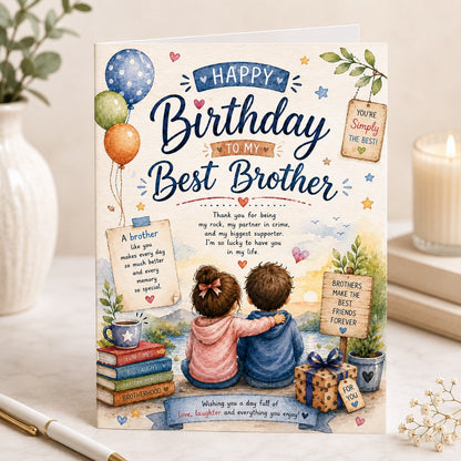 Watercolor birthday card for brother with best brother illustration