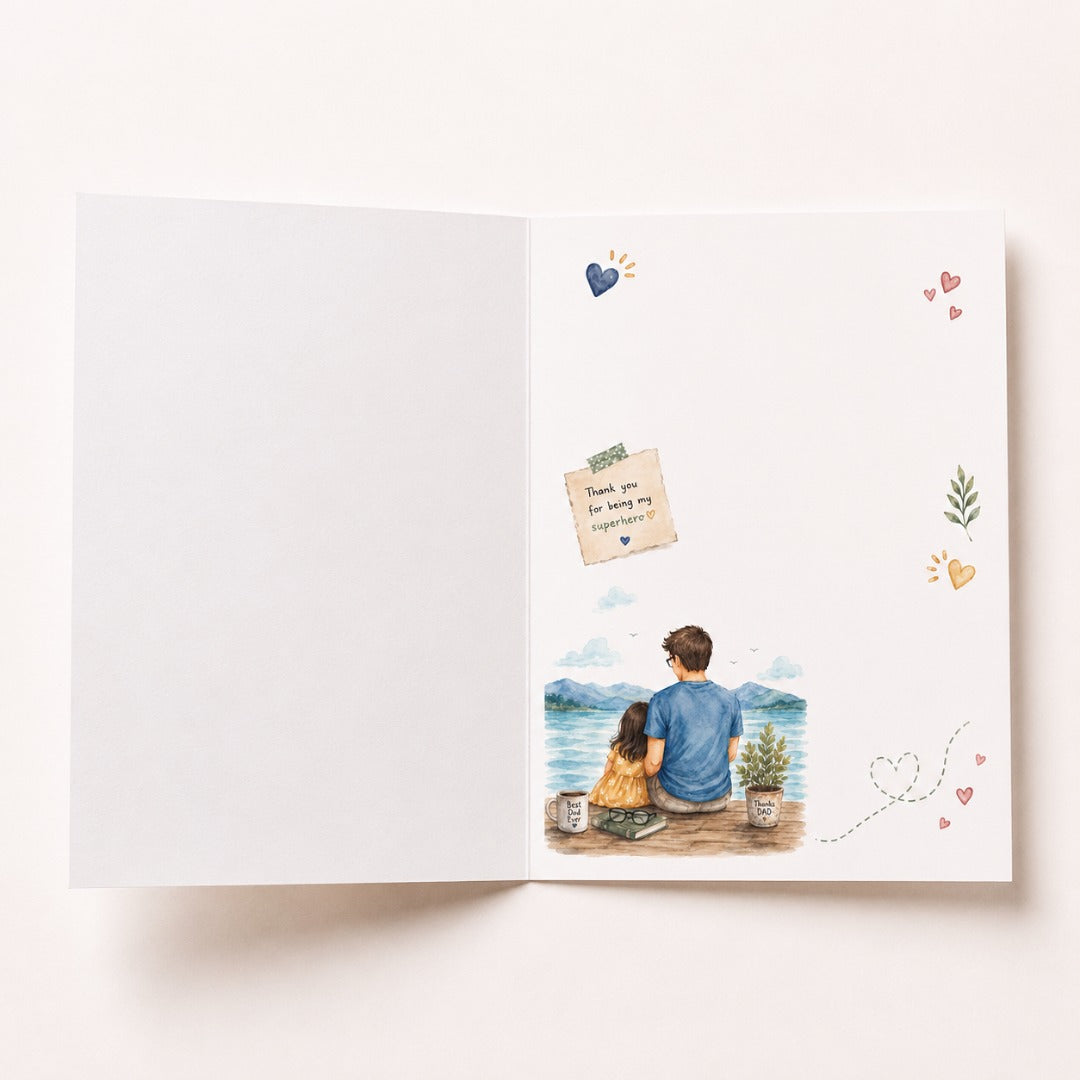 Inside view of watercolor birthday card for dad with space for a personalized message