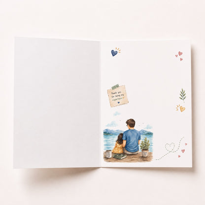 Inside view of watercolor birthday card for dad with space for a personalized message