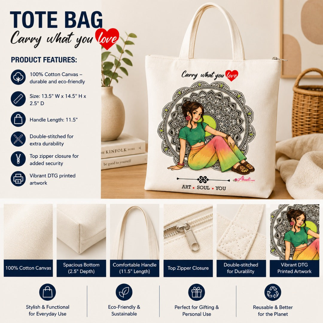 Bohemian Girl Tote Bag – Boho Cotton Canvas Tote Bag
