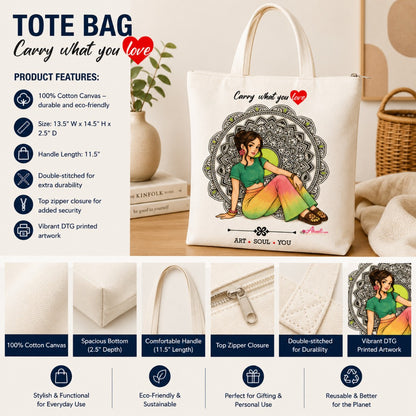 Bohemian Girl Tote Bag – Boho Cotton Canvas Tote Bag