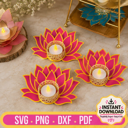 Diwali lotus tealight holder SVG bundle for Cricut and laser cutting