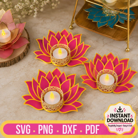 Diwali lotus tealight holder SVG bundle for Cricut and laser cutting
