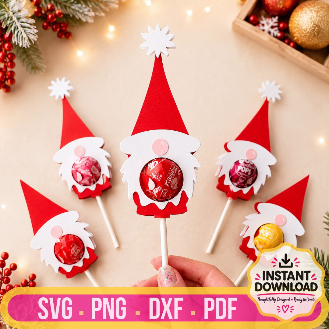 Gnome lolly holder SVG bundle for Christmas lollipop and candy holder crafts
