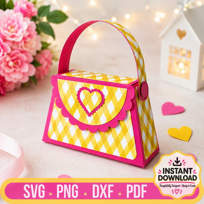 Handbag party favor box SVG template with handle and gift box design