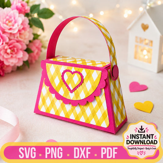 Handbag party favor box SVG template with handle and gift box design