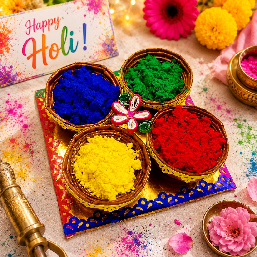 Holi Organic Colours - Pack of 4 colors (Quilled Basket) - Ahaeli