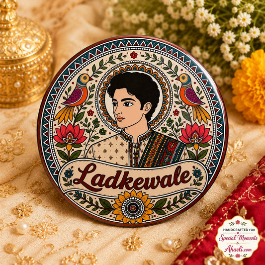 Ladkewale Wedding Badge – Madhubani Art Groom Side Pin Badge