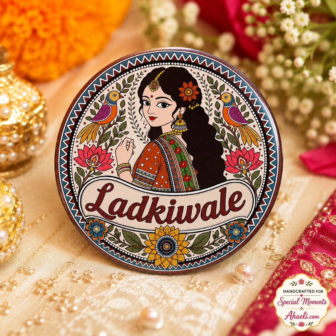 Ladkiwale Wedding Badge with Madhubani art design for bride's family and wedding celebrations