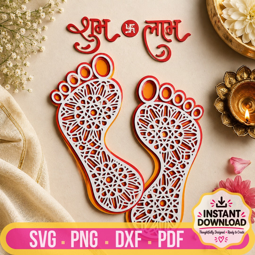 Lakshmi Charan Paduka Mandala digital template for Diwali décor and Cricut crafts