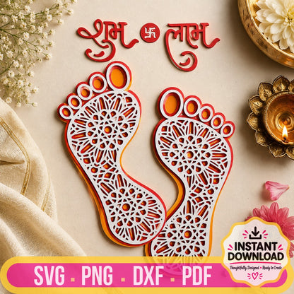 Lakshmi Charan Paduka Mandala digital template for Diwali décor and Cricut crafts