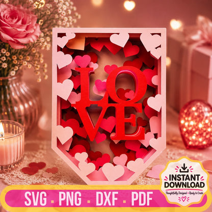 Love Cascade Valentine's Day shadow box SVG with layered hearts and love design