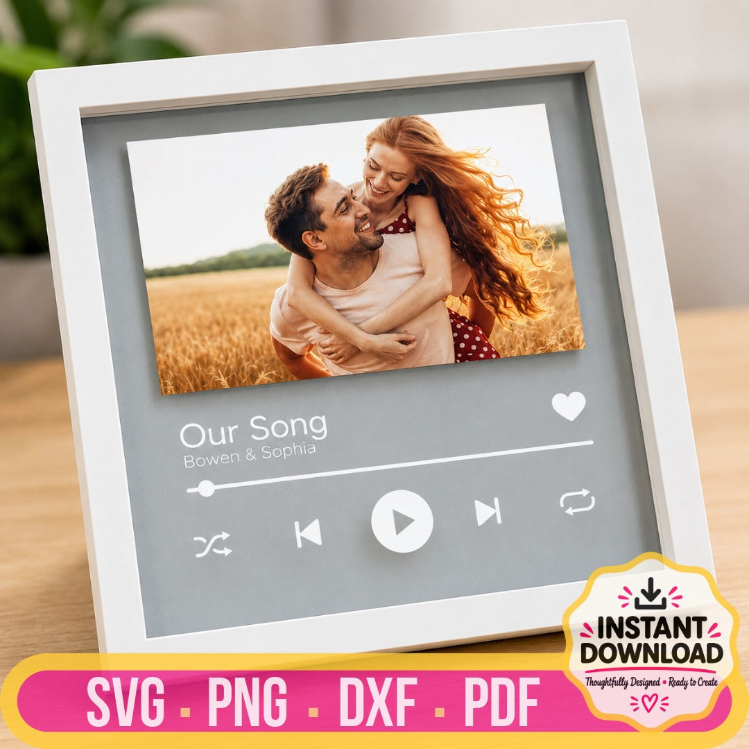 Musical float frame SVG craft with photo opening and music-themed design
