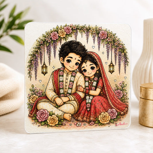 Newlywed couple fridge magnet wedding keepsake with floral design