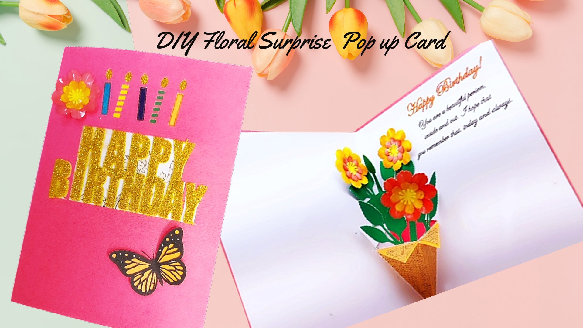 Floral surprise Pop up Card Template (Free) - Ahaeli