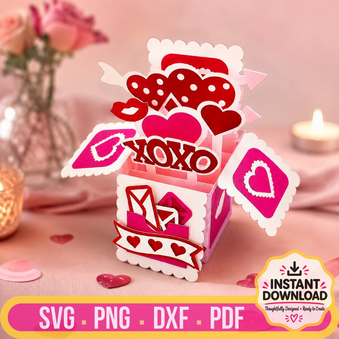 Romantic love pop-up box 3D paper craft made from SVG files