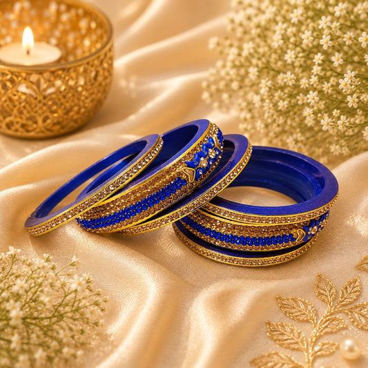 Ahaeli royal blue lac bangles studded with blue stones in an elegant traditional design