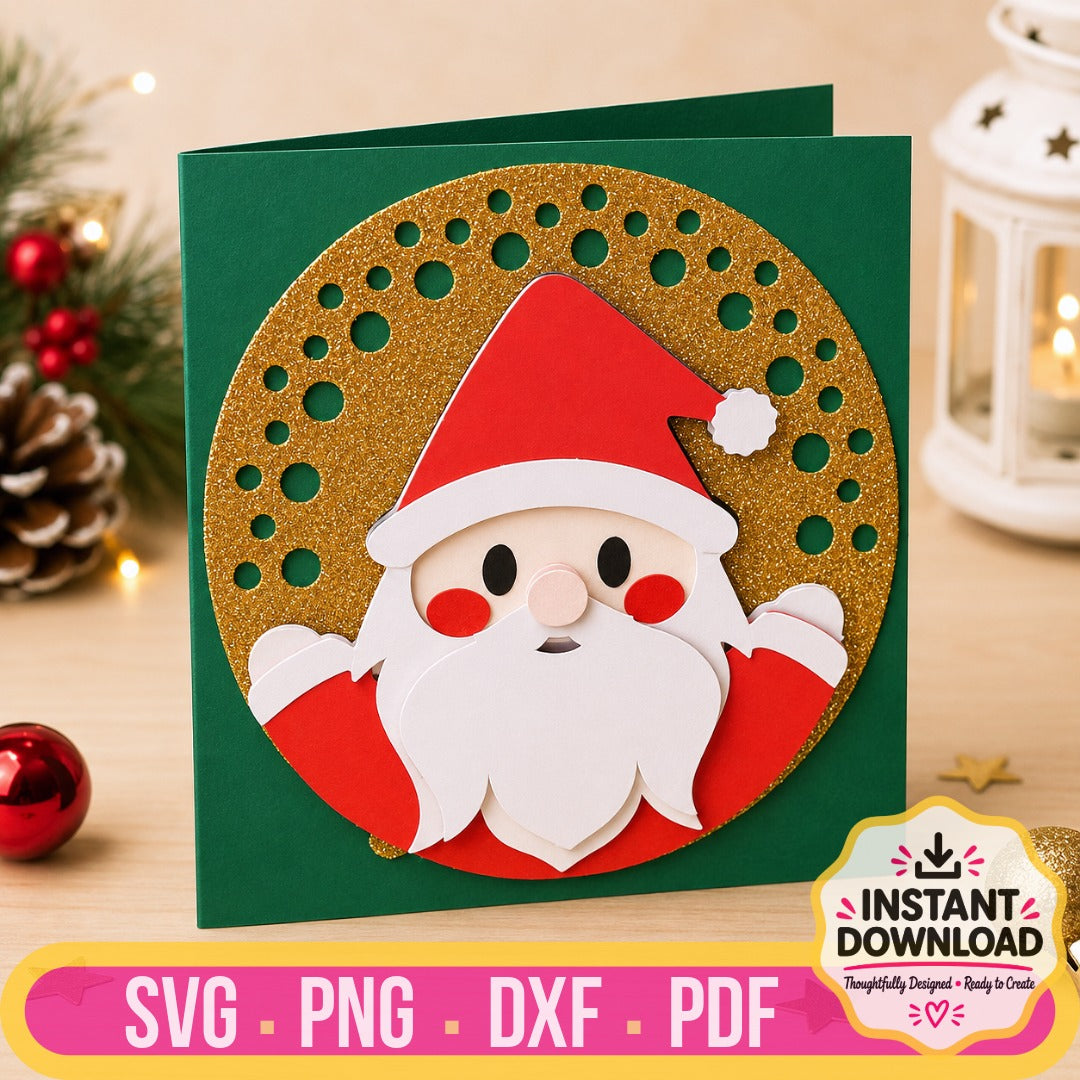 Santa's layered Christmas card with 6-layer design digital SVG cut file