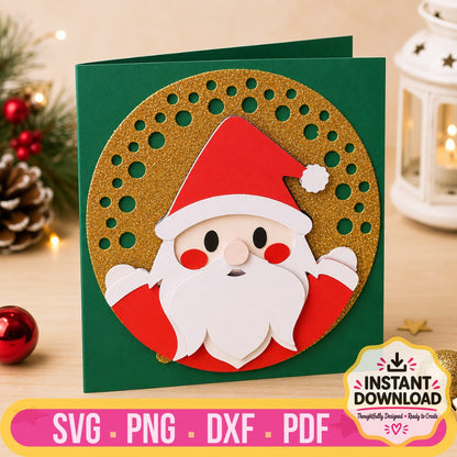 Santa's layered Christmas card with 6-layer design digital SVG cut file