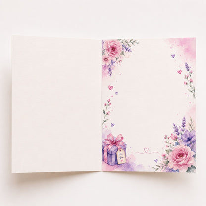 Inside view of floral birthday card for sister