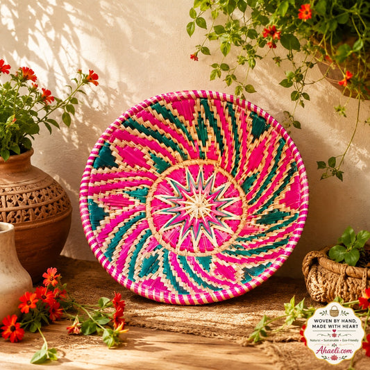 Spiral Bloom Sikki grass basket handwoven by women artisans in Bihar for sustainable home décor and wall decoration