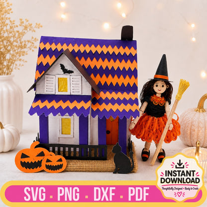 Spooky Halloween house SVG template for DIY haunted house paper craft
