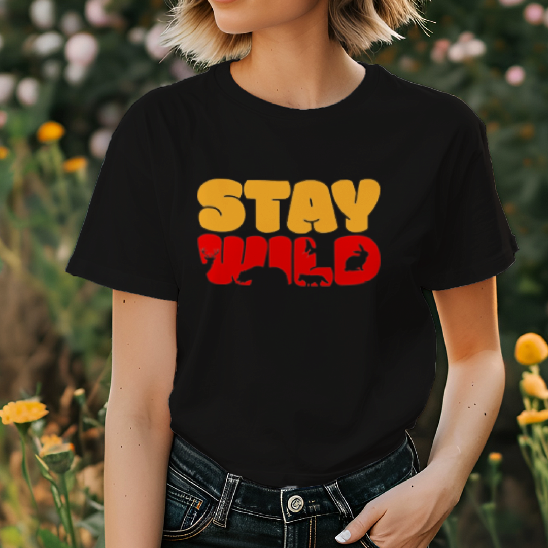 Stay Wild women's cotton t-shirt featuring an animal and wildlife graphic design