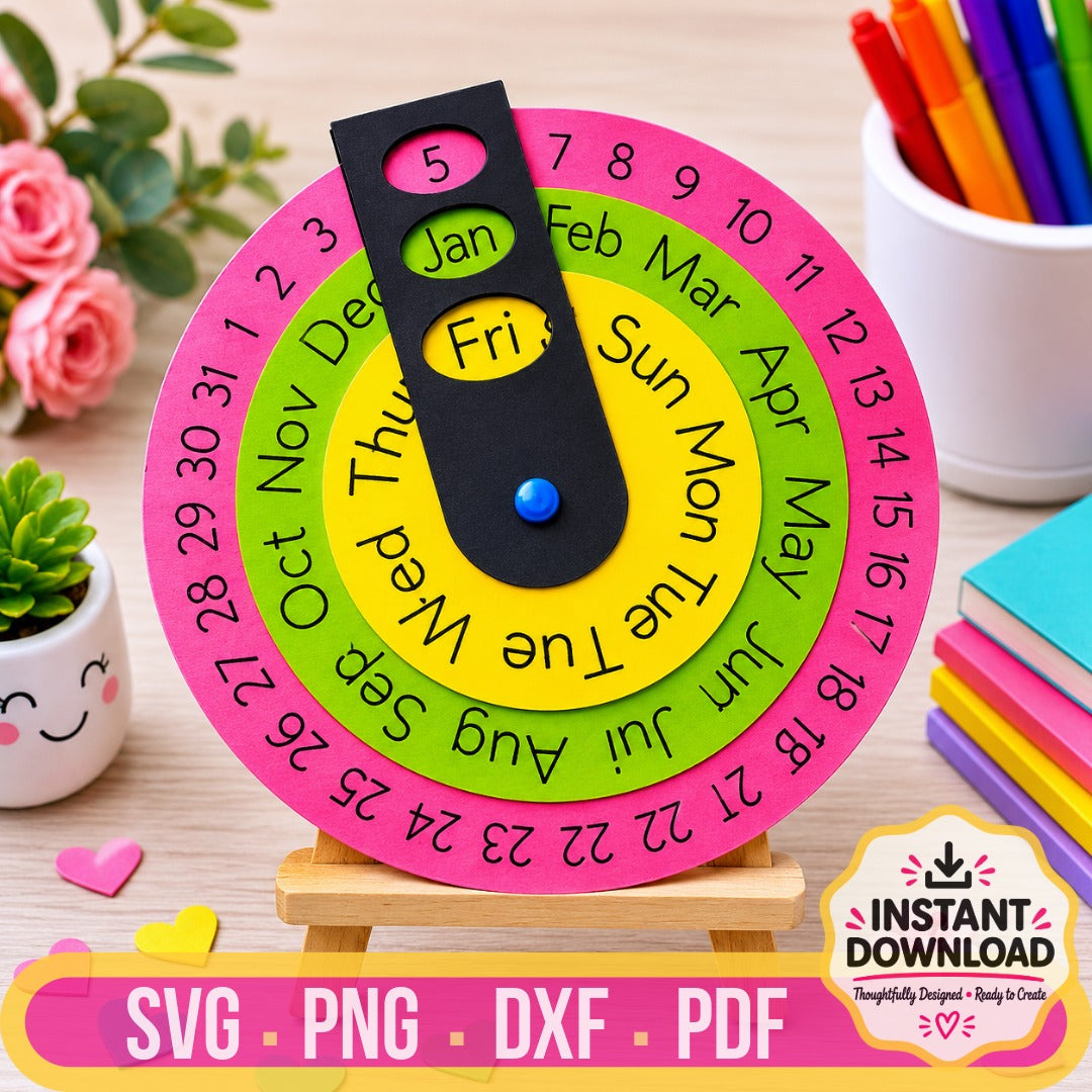Timeless Craft perpetual calendar digital cut file with SVG DXF PNG and PDF formats