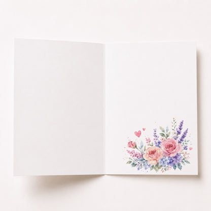 Watercolor Garden Birthday Greeting Card with blank inside and floral design