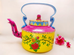 Kettle - Handpainted Flower Design with Tea Cups - Ahaeli