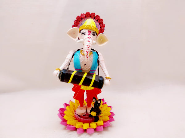Miniature - Ganesha playing Dhol - Quilled Art - Ahaeli
