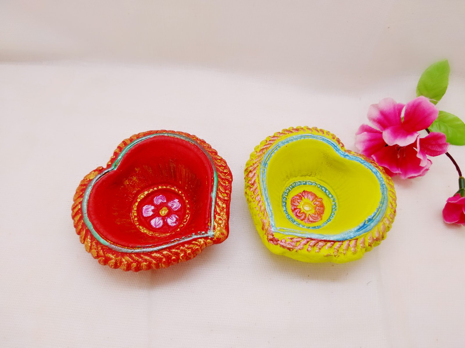 Terracotta Diya - Heart Shape Designer Diya - Ahaeli