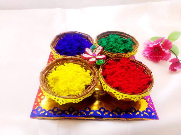 Holi Organic Colours - Pack of 4 colors (Quilled Basket) - Ahaeli