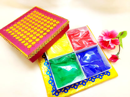 Holi Organic Colours - Pack of 4 colors (Papier Mache Box) - Ahaeli
