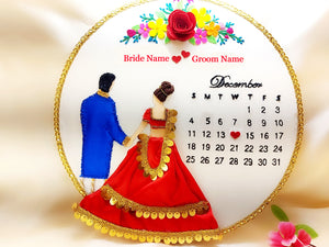 Embroidery Hoop Art - Bride & Groom Calendar - Ahaeli
