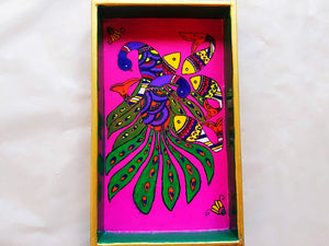 Wooden Tray - Peacock and Fish (Mithila Art) - Ahaeli