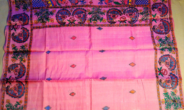 Saree - Mithila Painting Pink - Ahaeli