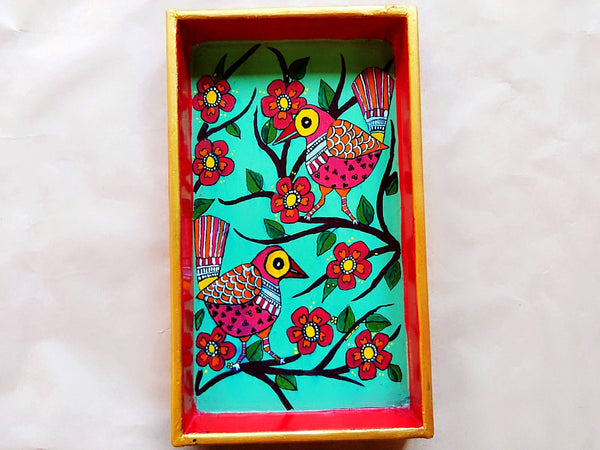 Wooden Tray - Cheerful Birds (Mithila Art) - Ahaeli
