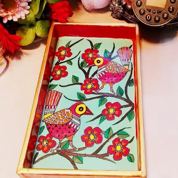 Wooden Tray - Cheerful Birds (Mithila Art) - Ahaeli