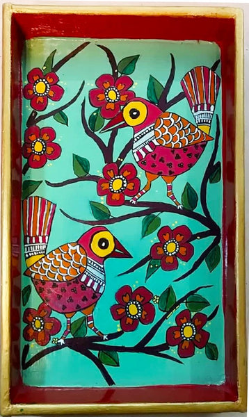 Wooden Tray - Cheerful Birds (Mithila Art) - Ahaeli