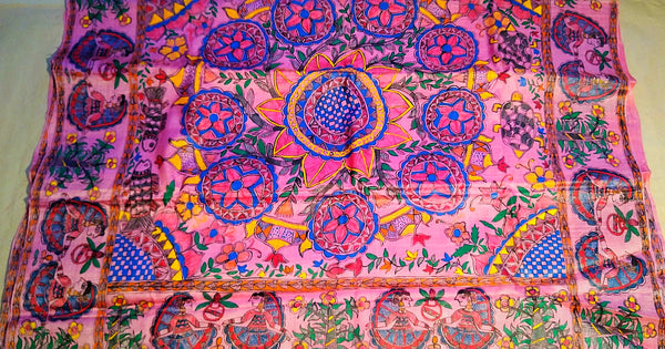 Saree - Mithila Painting Pink - Ahaeli